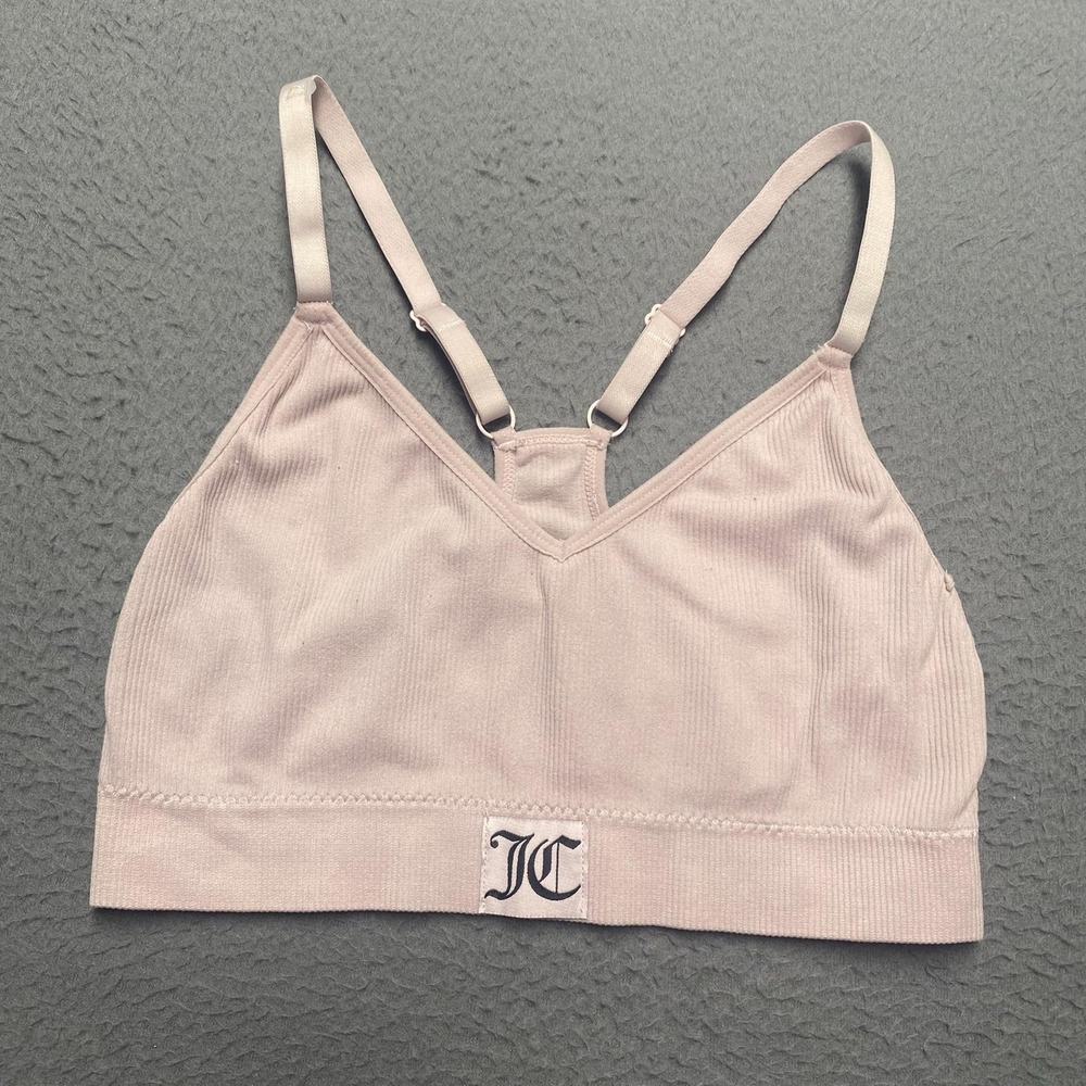 Juicy Couture Bralette Womens Medium Pink Ribbed V Neck Racerback Stretch JC